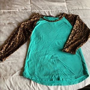 Crazy Train leopard & turquoise baseball T shirt